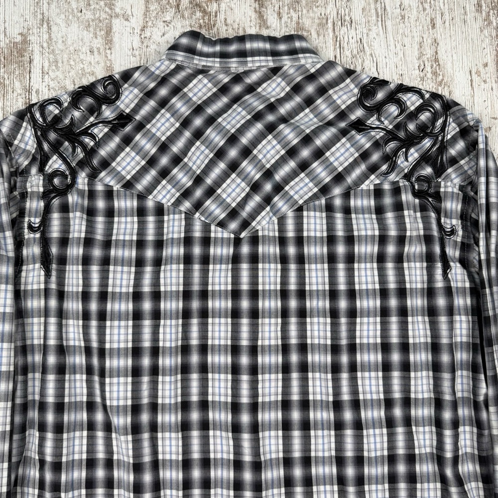 Cowboy Legends Pearl Snap Embroidered‎ Y2K Style Sz L Western Country Plaid - Picture 5 of 11